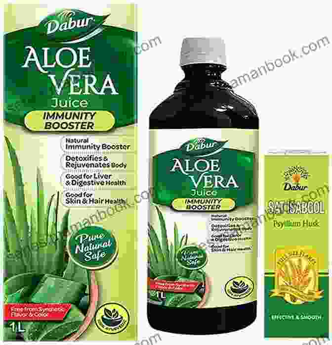 A Bottle Of Aloe Vera Juice And A Container Of Psyllium Husk. Home Remedies To Treat CONSTIPATION