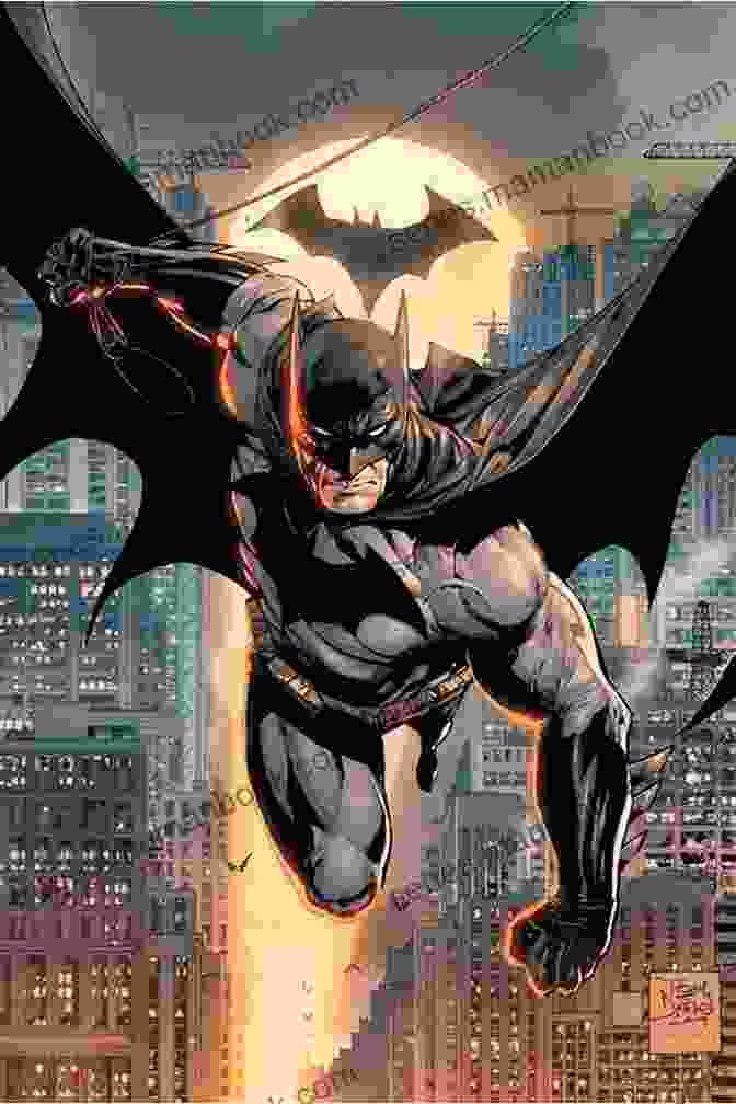 Batman Using His Grappling Hook To Swing Through The City, With The Bat Signal Shining In The Background Batman: Earth One Vol 3 Geoff Johns