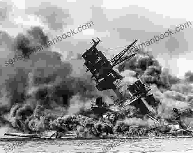 The USS Arizona Burning In Pearl Harbor After The Japanese Attack World War 2 Japan: (Pearl Harbour Pacific Theater Iwo Jima Battle For The Solomon Islands Okinawa Nagasaki Atomic Bomb)